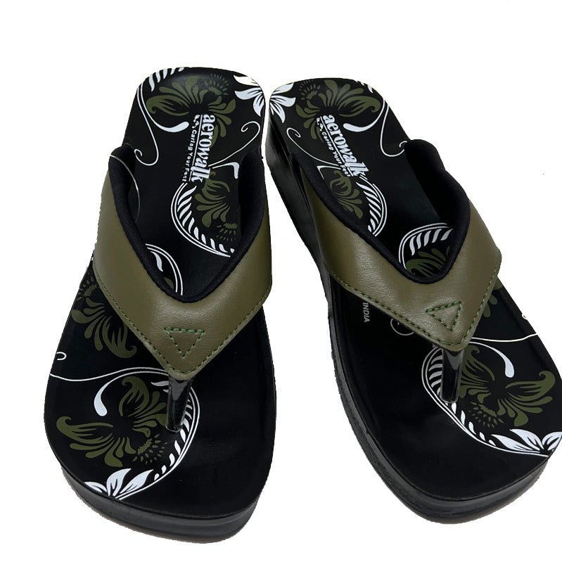 Army farvet tåsplit sandal med blomster i sålen