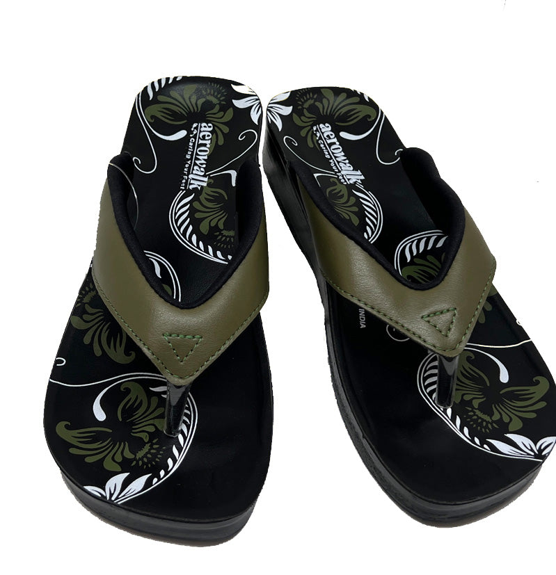 Army farvet tåsplit sandal med blomster i sålen