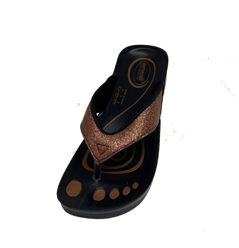 Aerowalk tåsplit sandal - kobber glitter